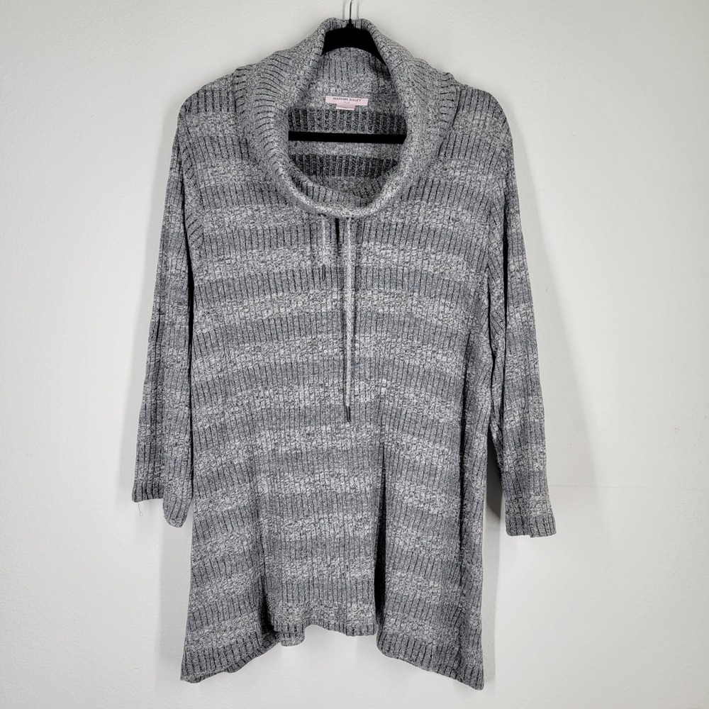Allison Daley Plus Size 2X Gray‎ Striped Cowl Neck Tunic Sweater